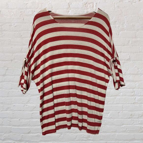 a.n.a  Red White Striped Tie Sleeve Top Oversized Scoop Neck Casual Shirt XL - Picture 1 of 10